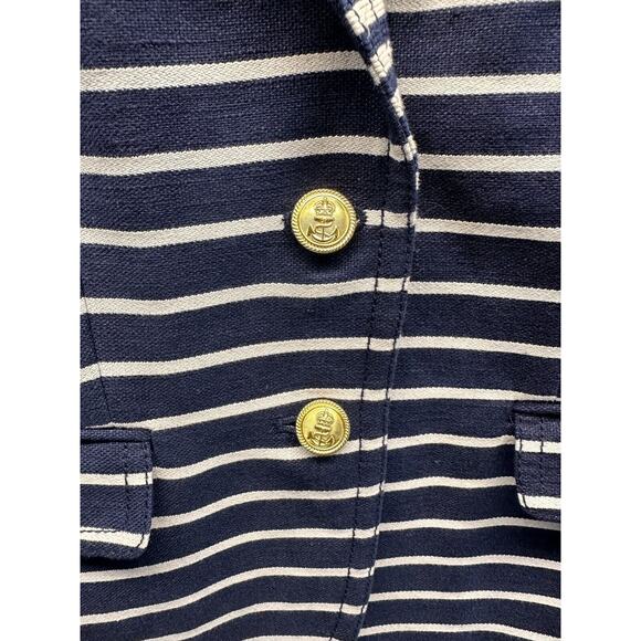 J Crew Womens Blazer Jacket Navy and Cream Stripe Gold Buttons Pockets Size 2 - Picture 3 of 15
